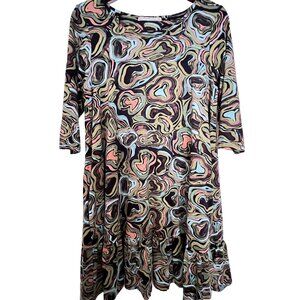 Peruvian Connection Dress Murano Green Brown Aqua Swirl Pima Cotton Ruffle